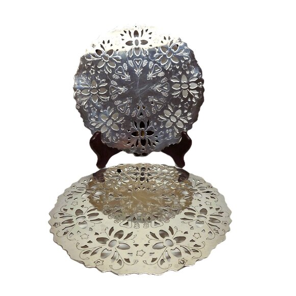 Vintage Raimond Italy Trivet Lot Set x2 Silverplate Reticulated Footed 7.25" - Picture 1 of 7
